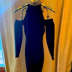 BEBE rhinestone collar, midi cocktail dress NWT